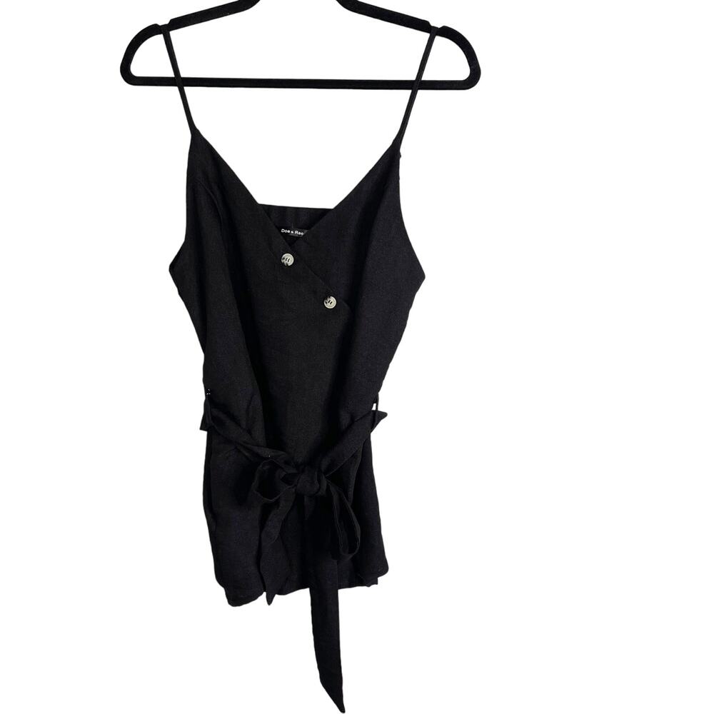 New Doe + Rae Large L Black Asymmetrical Button Detail Wrap Tank Top Tie Waist
